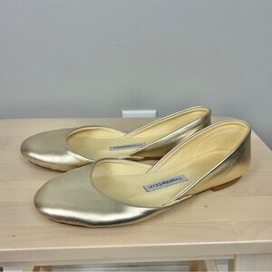 THE WHITE RIBBON Gold Ballet Flat Leather Size 8/38 Bridal Handmade Quality